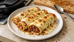 Beşamelli kıymalı krep sarma tarifi: fırında kaşarı kızarana kadar