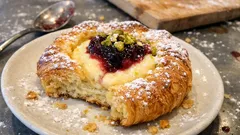 Evde pastane usulü Danish: kat kat tereyağlı hamur, kremalı ve meyveli