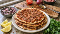 Ev fırınında ince çıtır lahmacun: sürülebilir harçla 250°C’de 7–10 dakikada