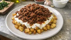 Fırında çıtır patatesle kıymalı borani: sarımsaklı yoğurtla tam kıvamında