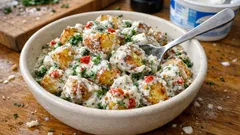 Fırında çıtır patates salatası: yoğurtlu otlu sosla ferah bir tabak