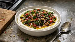 Sıcak zeytinyağıyla lezzeti artan yoğurtlu yaz mezesi (taze soğanlı, cevizli)