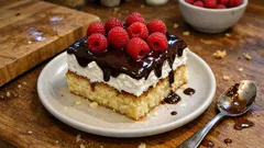 3 malzemeli pandispanya ile pratik yaş pasta: hafif krema, parlak çikolata sos