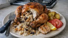 Bademli iç pilavla fırında tavuk dolma: tek tepside yumuşacık sonuç