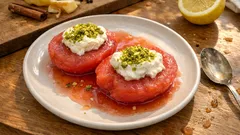 Gıda boyası olmadan pembe ayva tatlısı: tencerede nar suyuyla tam kıvamında