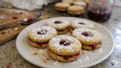 Frambuaz dolgulu bademli kurabiye: pastane dokusunda, akmayan marmelatla