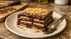 Bisküvili pasta tarifi: kremalı kakaolu muhallebiyle tam kıvamında dilim dilim